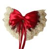 Red Cute Lace Large Bowknot French Barrettes Handmade Chiffon Hair Clip with Ribbon