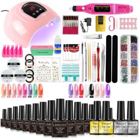 Gel Nail Kit 16pcs with 18LED Nail Lamp Complete Manicure Tool Set Multiple Colors Suitable for Professionals and Beginners Home Nail Salon Set