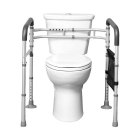 Toilet Safety Rail, 300 LBS Foldable Toilet Seat with Non-Slip Handles, Portable Versatile Toilet Handrails with Reinforced Aluminum Alloy Tube