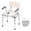 Commode Chair, Bedside Commode with Padded Seat, Drop-Down Arms, 7-Level Adjustable Height, 5.8L Removable Bucket, Easy to Assemble, 350LBS Capacity