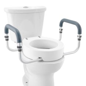 Raised Toilet Seat, 3.5" Height Raised, 300 lbs Weight Capacity, for Standard Round Toilet, Aluminum Handrail, with EVA Armrest Padding, for Elderly