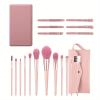 6pcs Pink mini makeup brush with Mirror - Portable eye brush set + 12PCS beginner makeup brush Set - Powder, Settings, eyeshadow, foundation brush