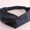 Navy Blue Criss Cross Stripe Hairband Sweet Wide Headband Hair Ribbon Headwear