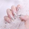 Bling Bling Beads False Fingernails Artificial False Nails Tips Wedding Nail Art; Silver Stars Fake Nails