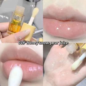 Water Light Lip Gloss Moisturizer Transparent Jelly Mirror Fruit Crystal Lip Oil Clear Hydrating Plumping Korean Lip Care Makeup (Color: 03-Honey)