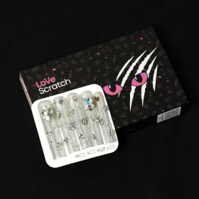 Love Scratch Clear Extra Long Diamond Handmade Press-on Nails (size: L)