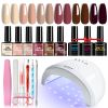 LIMEGIRL Gel Nail Polish Set 6 Color Set with UV Nail Light and Nail Tools, Soaking Nail Set, for Beginners DIY Nail Set