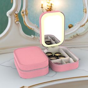 Portable Travel Makeup Bag With LED Mirror Rechargeable Beauty Mirror With 3 Color Light Dimmable Brightness Waterproof Cosmetic Bag With 4 Compartmen (Color: Pink)