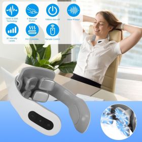 4 Heads/8 Heads Options Neck Massager with Heat Cordless Cervical Neck Massager EMS Neck Massager with 6 Modes 20 Intensity Levels Remote Control Voic (Type: 4 Heads)